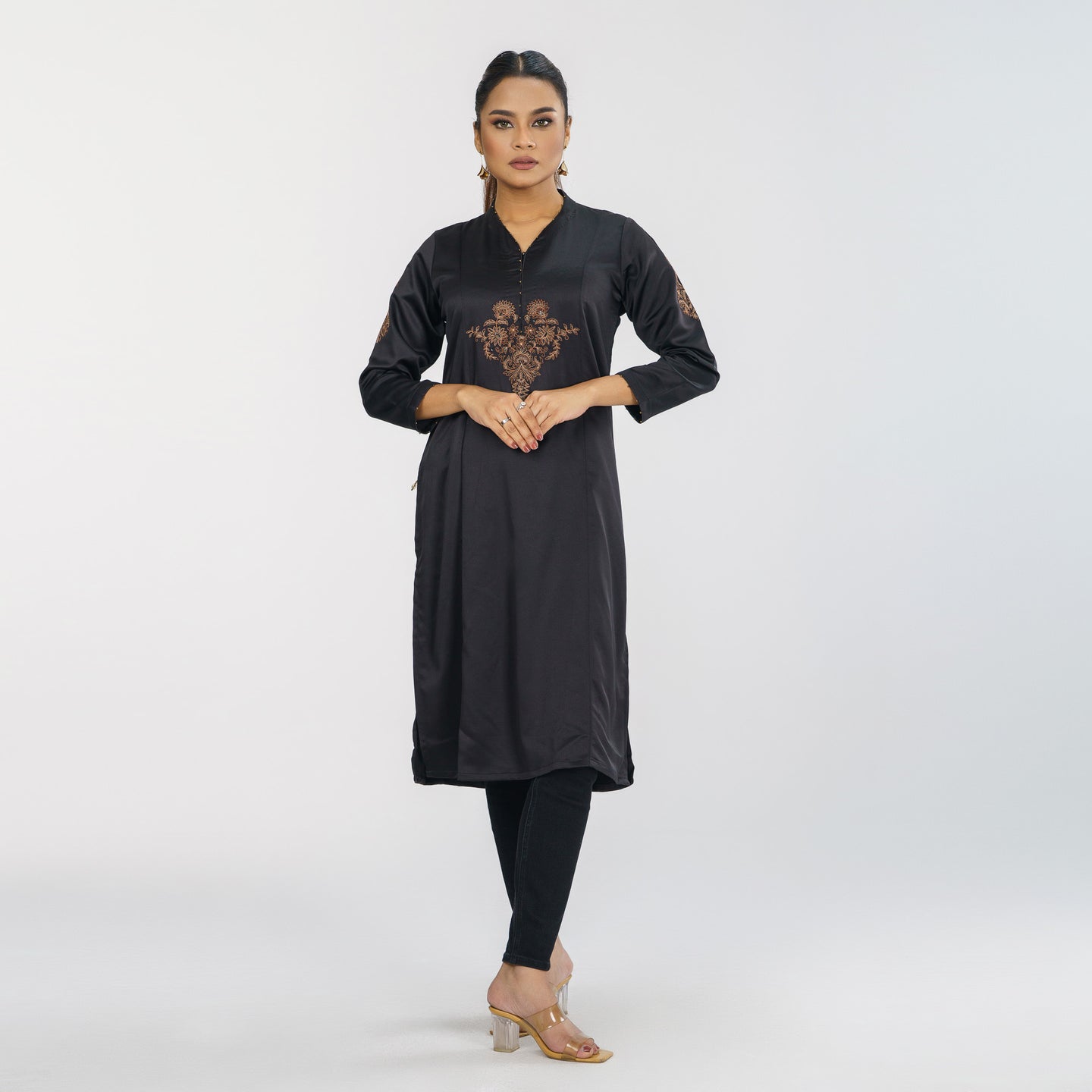 Women's Black Embroidered High Range Kurti