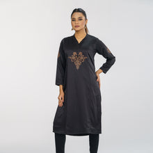 Load image into Gallery viewer, Women&#39;s Black Embroidered High Range Kurti
