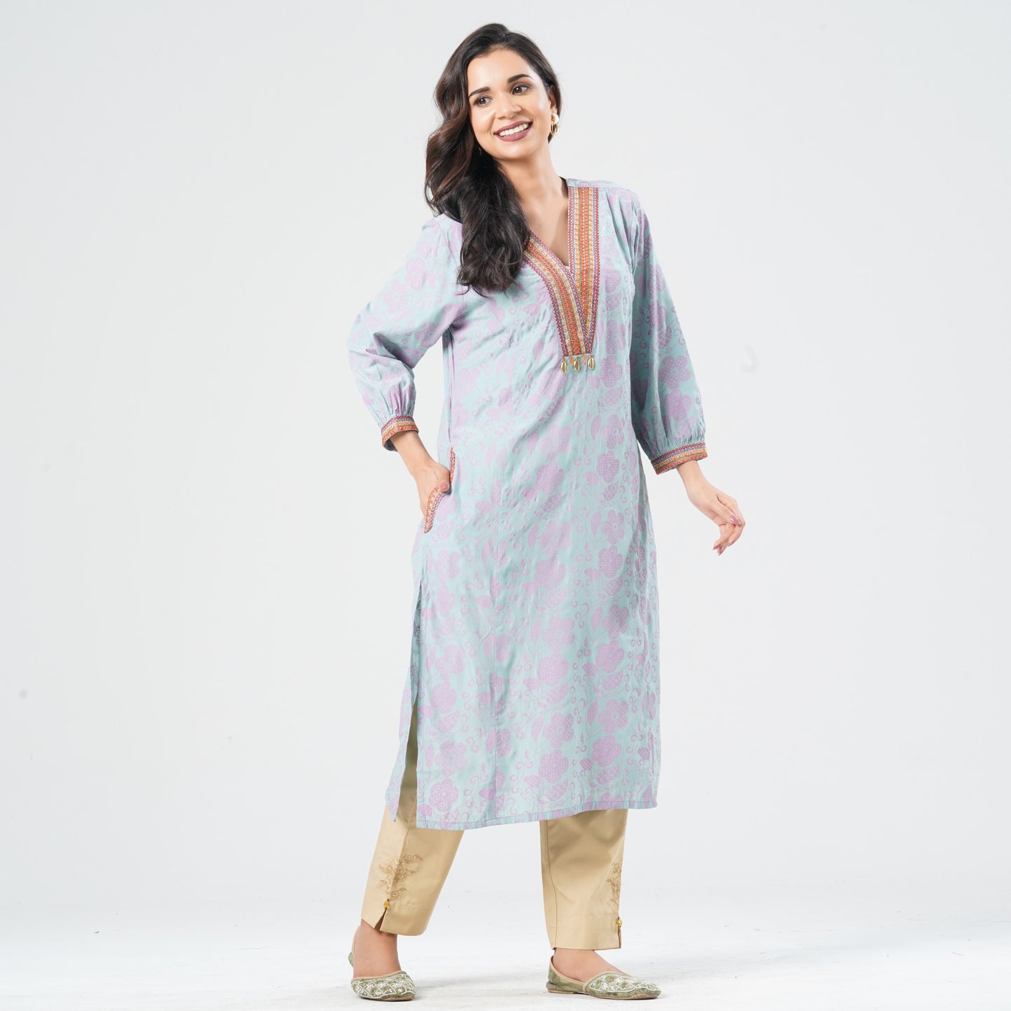 Women’s Shimmer Cotton Embroidered Kurti