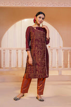 Load image into Gallery viewer, Women Marron Printed Silk Kurti
