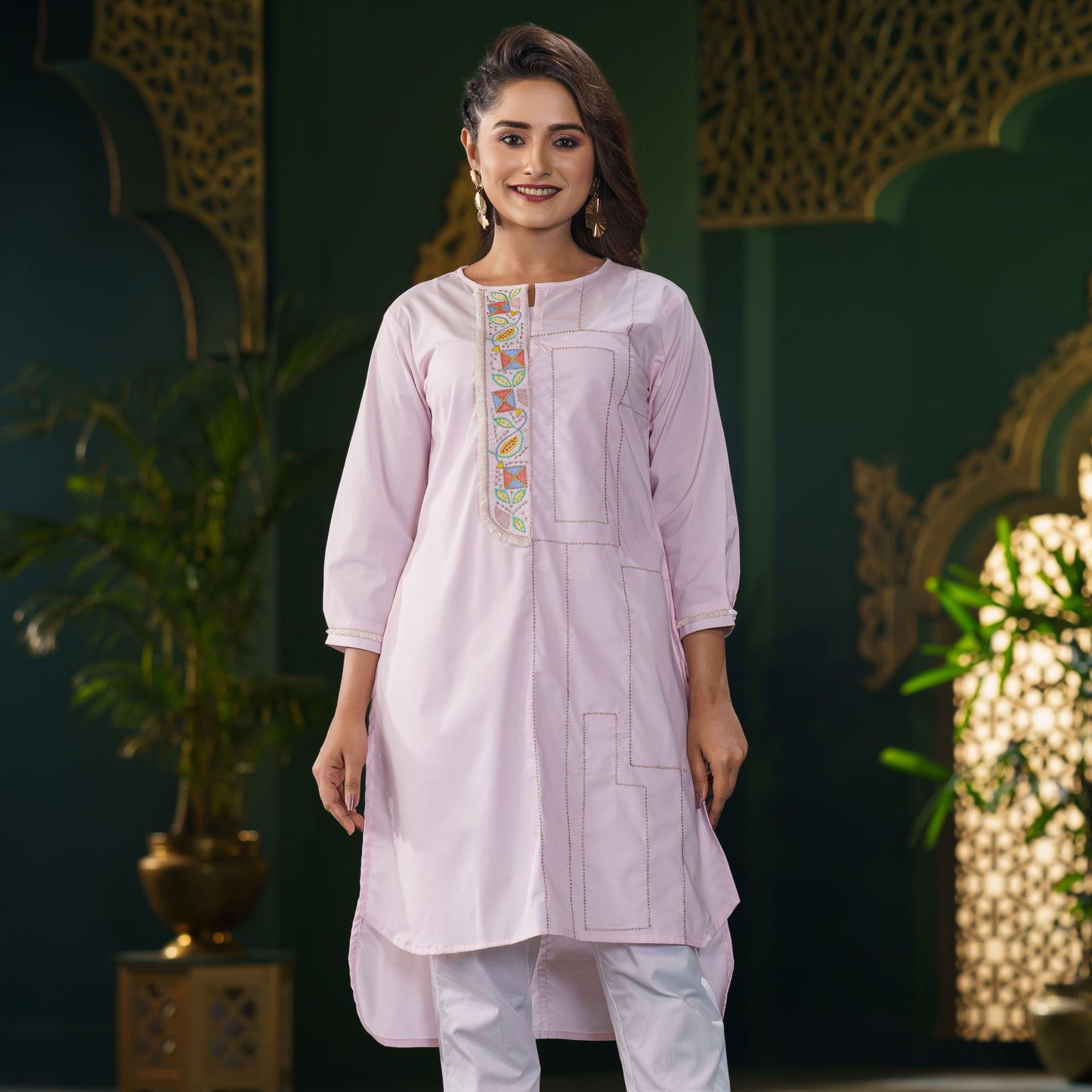 Women Ethnic Pink Fusion Kurti