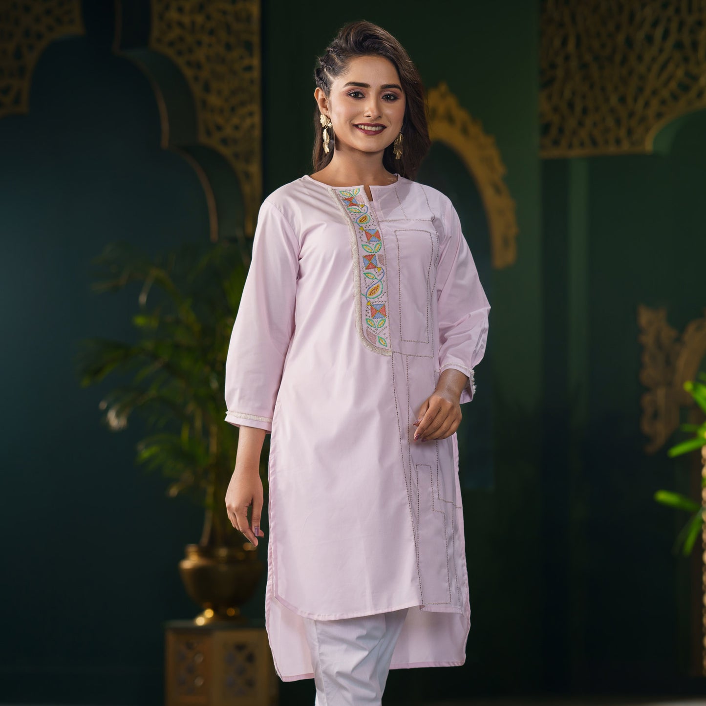 Women Ethnic Pink Fusion Kurti