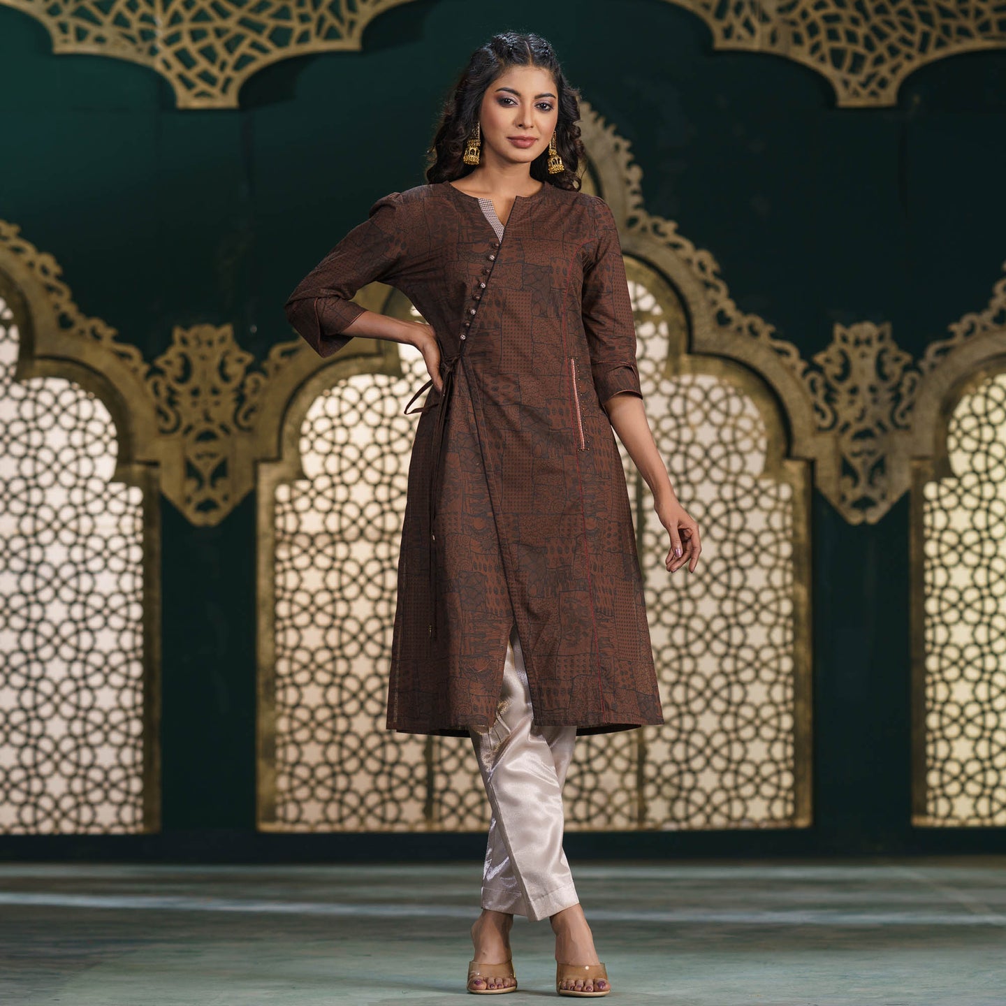 ETHNIC FUSION KURTI-BROWN