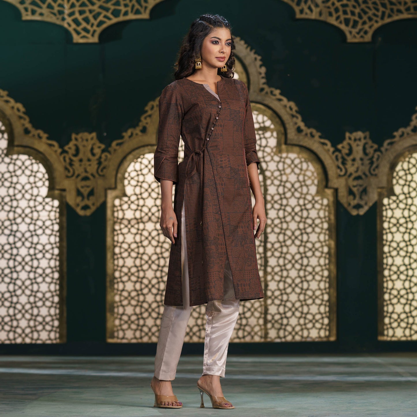 Women Ethnic Brown Fusion Kurti