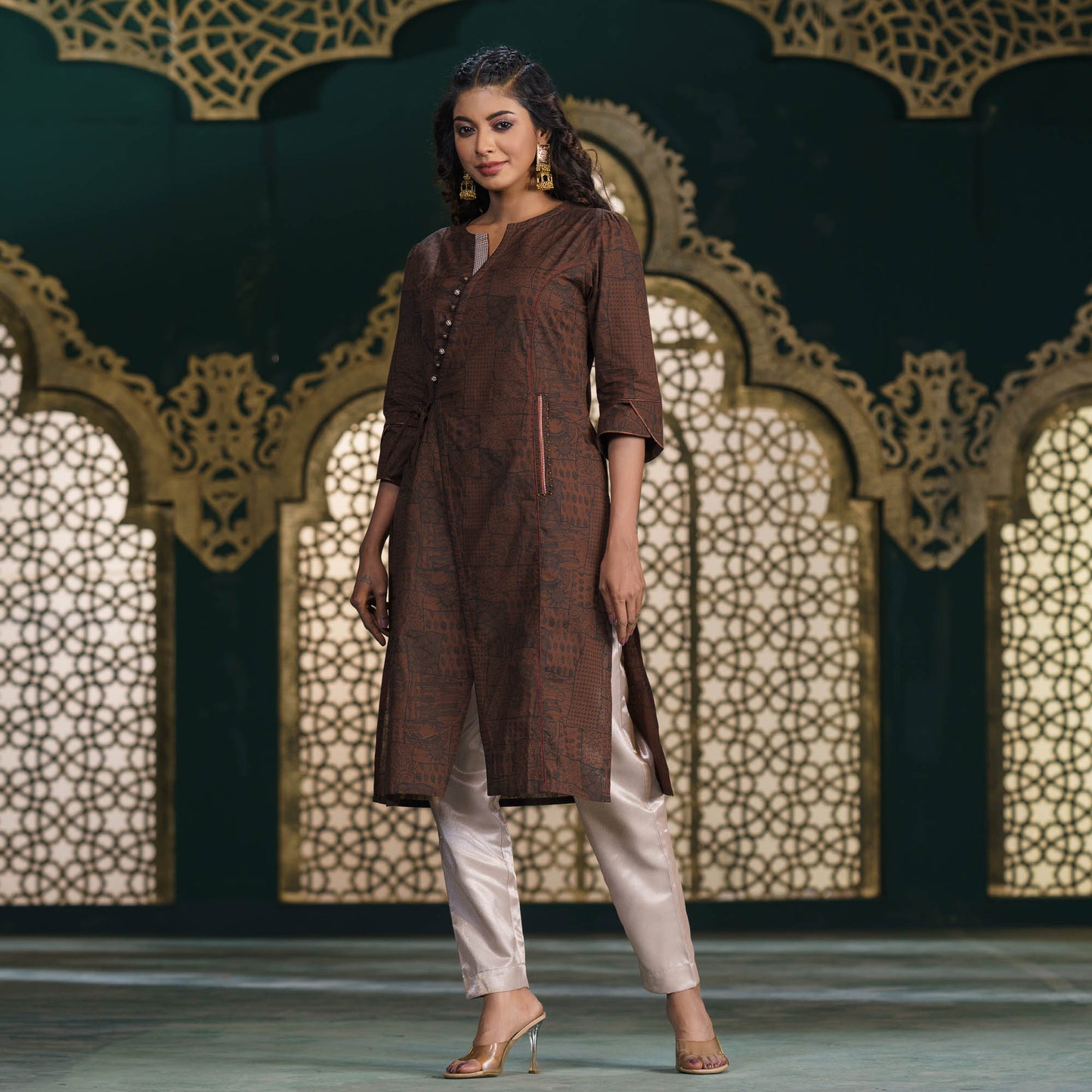 Women Ethnic Brown Fusion Kurti