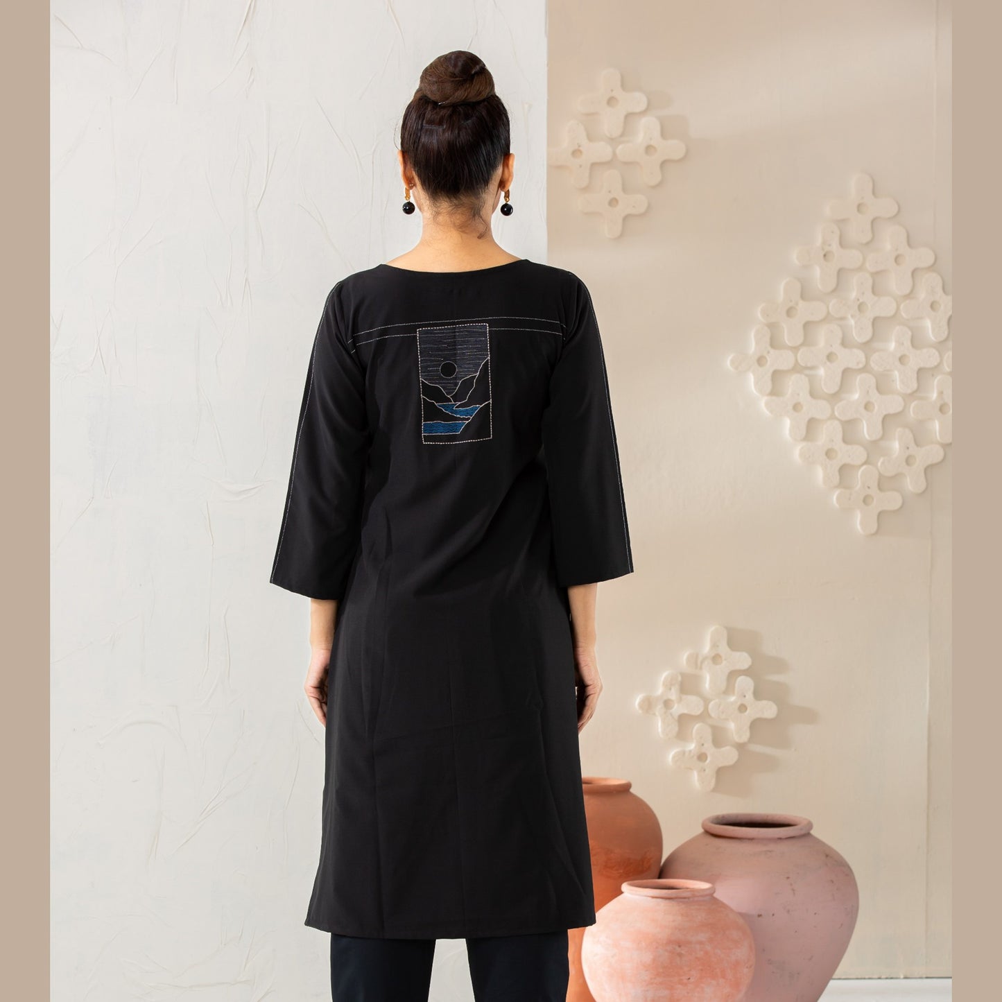 Women Black Silk Fusion Kurti