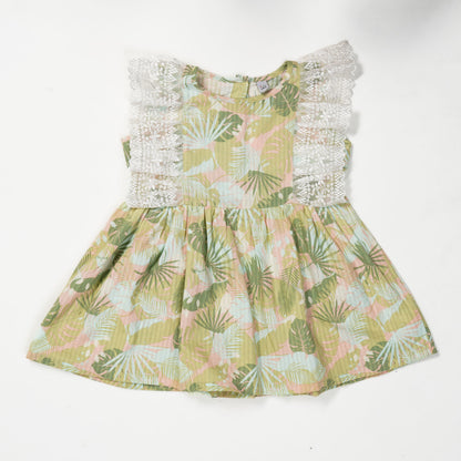 Girls Vintage Leaves Frock Set