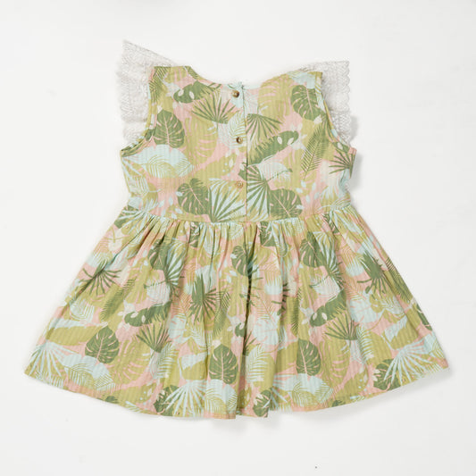 Girls Vintage Leaves Frock Set