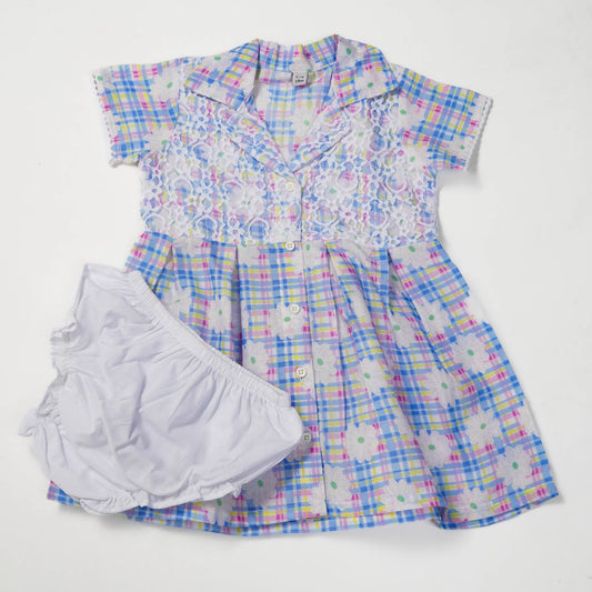 Girls Check Blue Frock Set