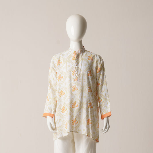 Boys Panjabi-White Aop