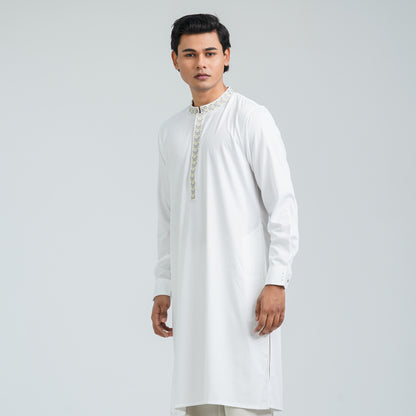 Men’s White Embroidered Panjabi