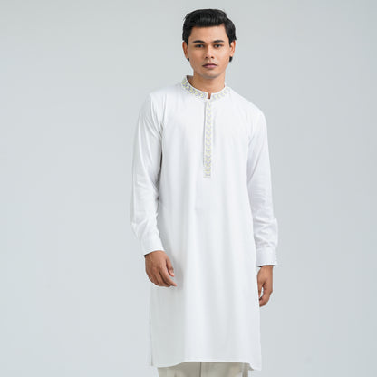 Men’s White Embroidered Panjabi