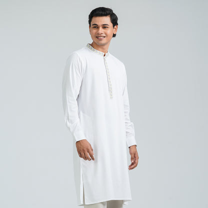 Men’s White Embroidered Panjabi