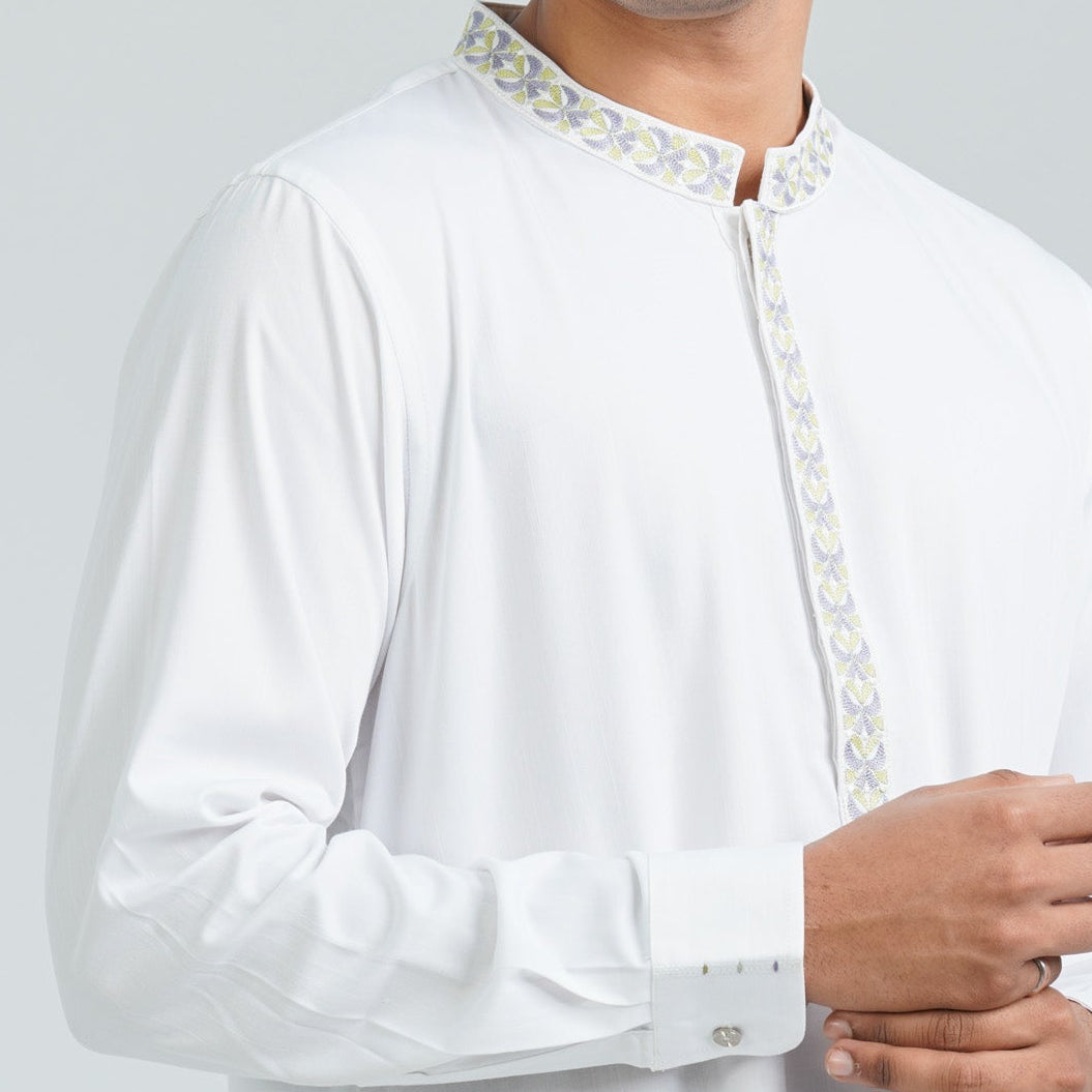 Men’s White Embroidered Panjabi