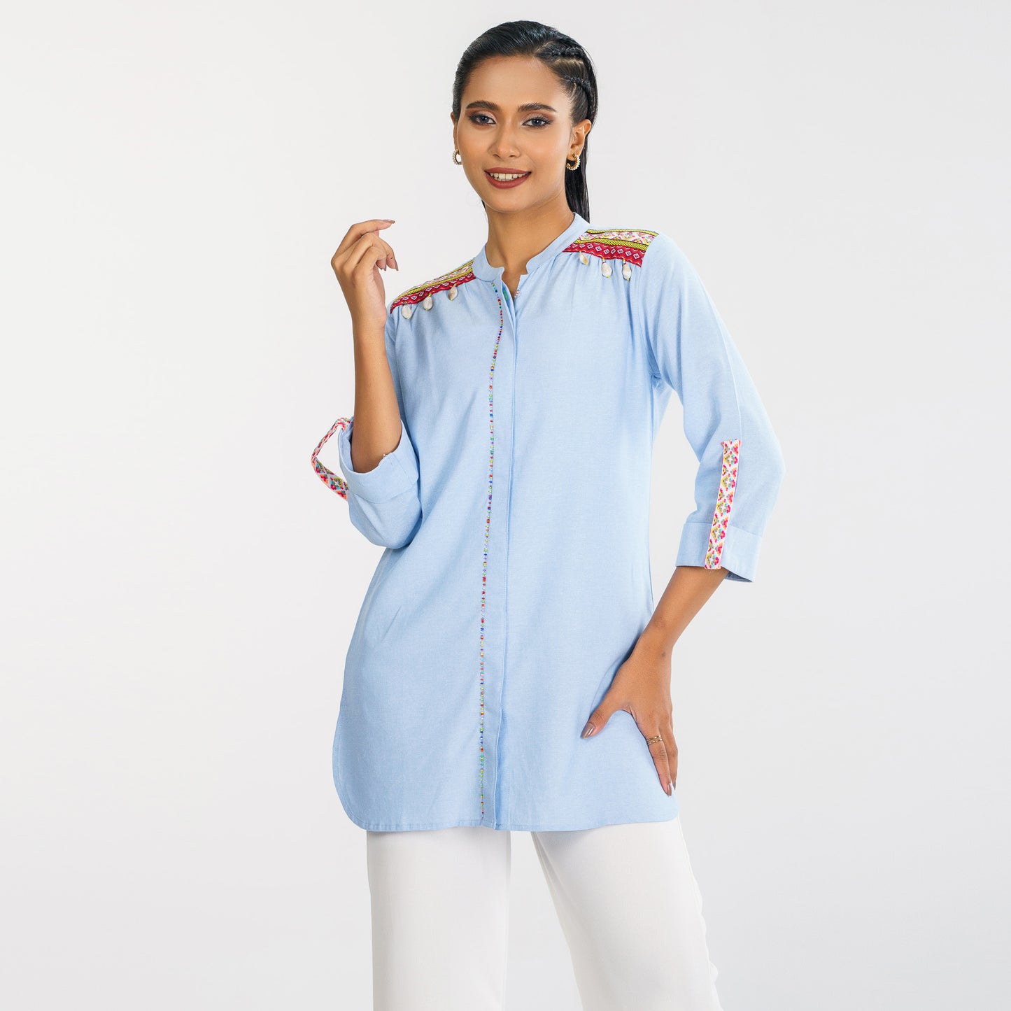 Women Light Blue Ethnic Shirt