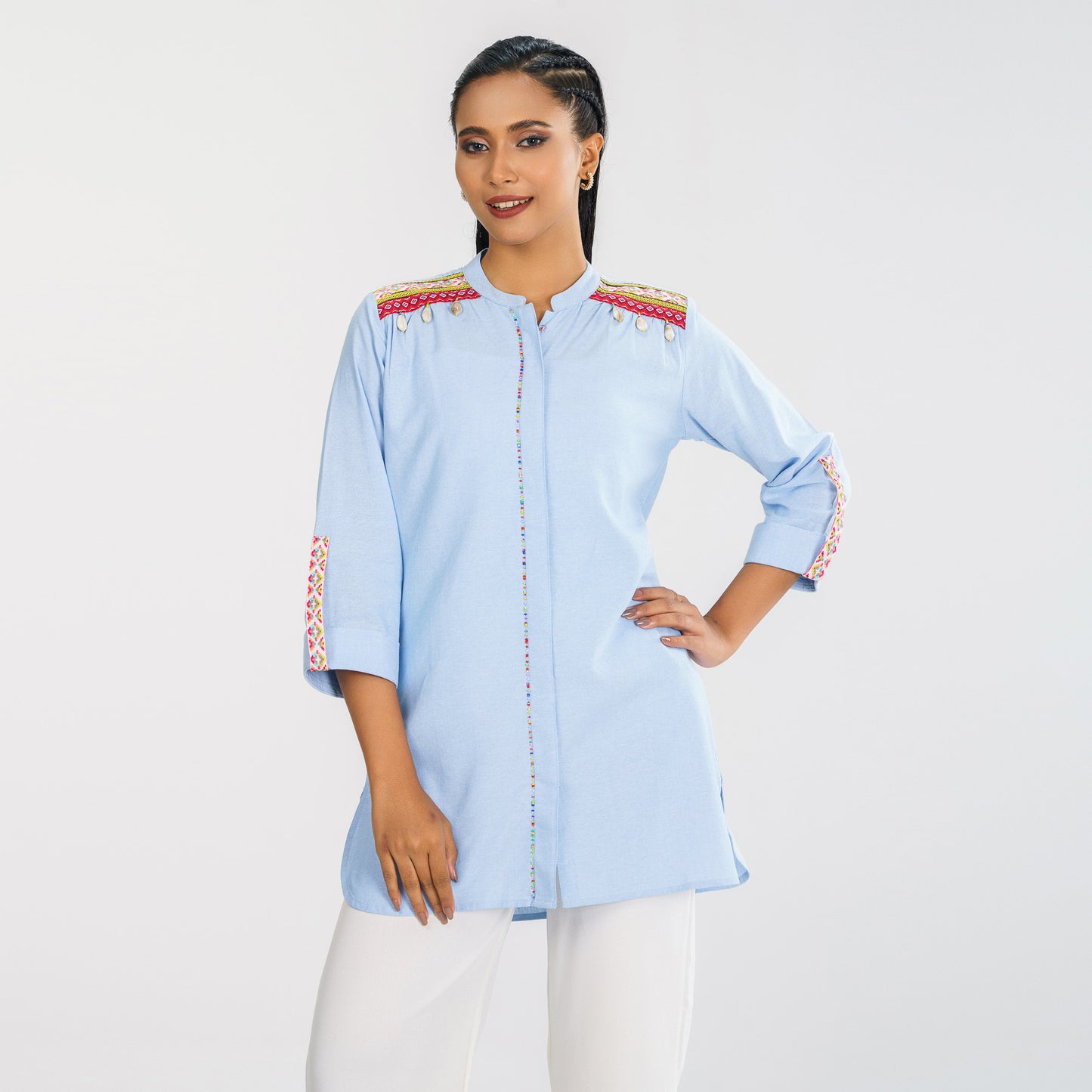 Women Light Blue Ethnic Shirt