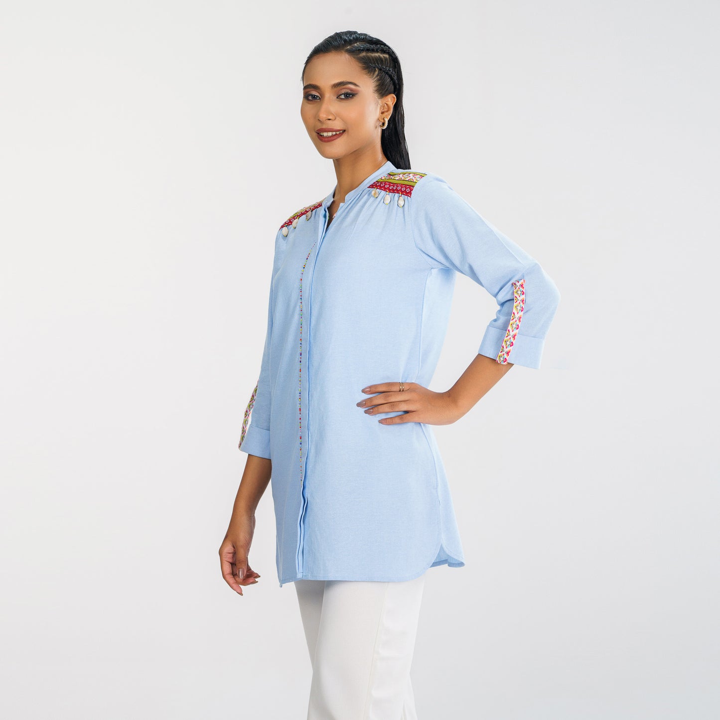 Women Light Blue Ethnic Shirt