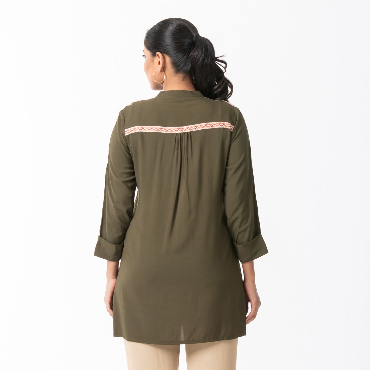 Womens Olive Ethnic Top