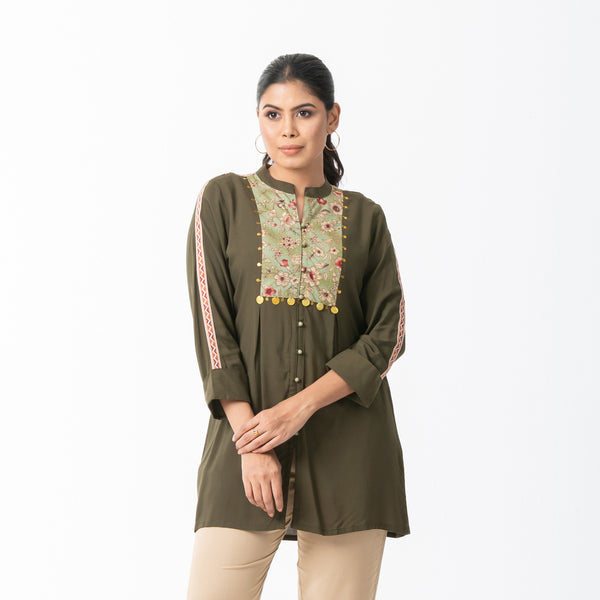 Womens Olive Ethnic Top