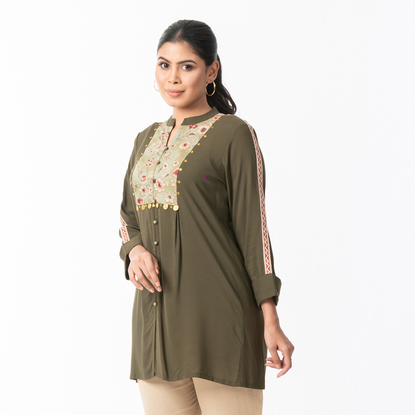 Womens Olive Ethnic Top