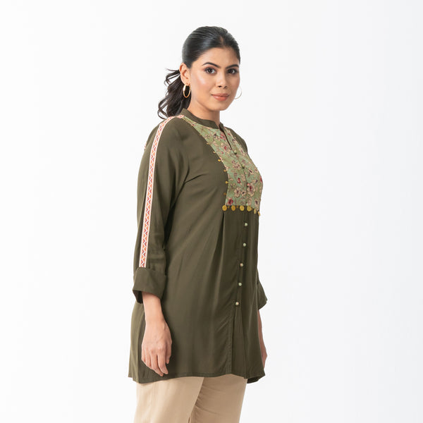 Womens Olive Ethnic Top