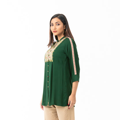 Womens Green Ethnic Top