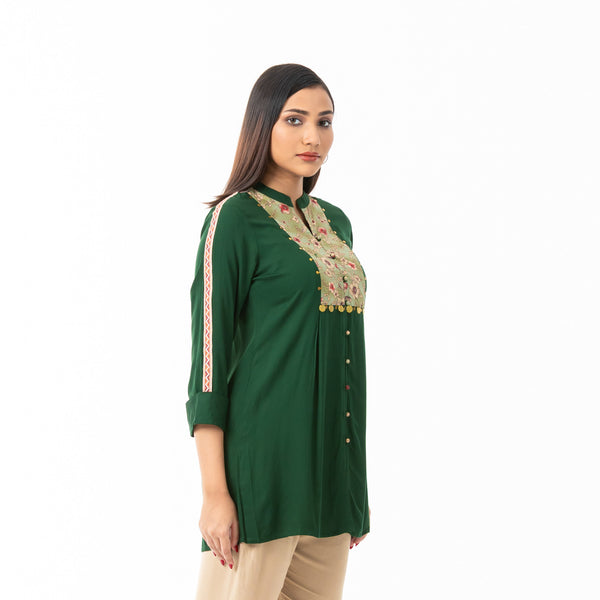 Womens Green Ethnic Top