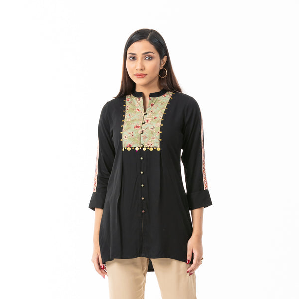 Womens Black Linen Top