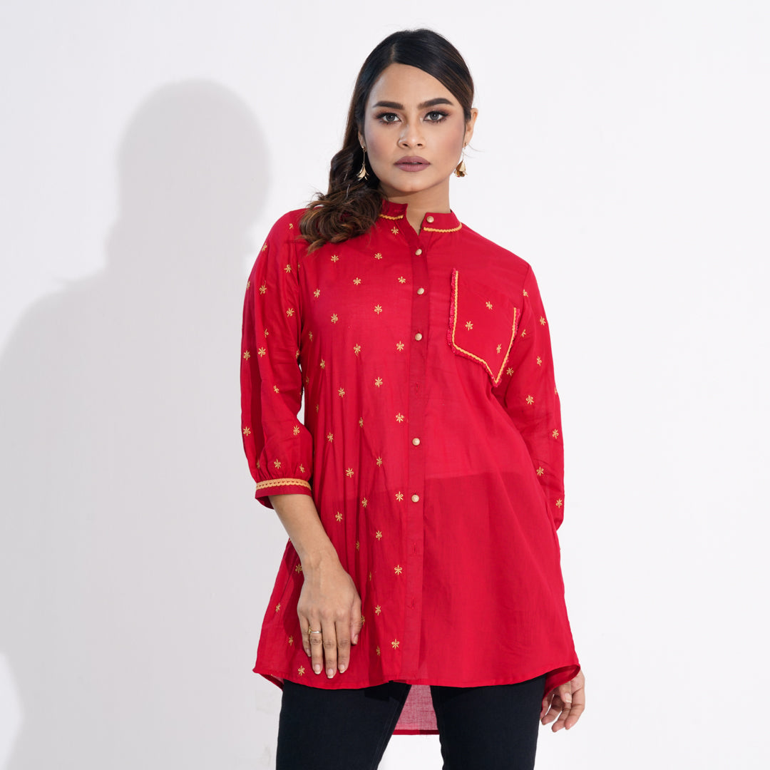 Women Red Ethnic Top