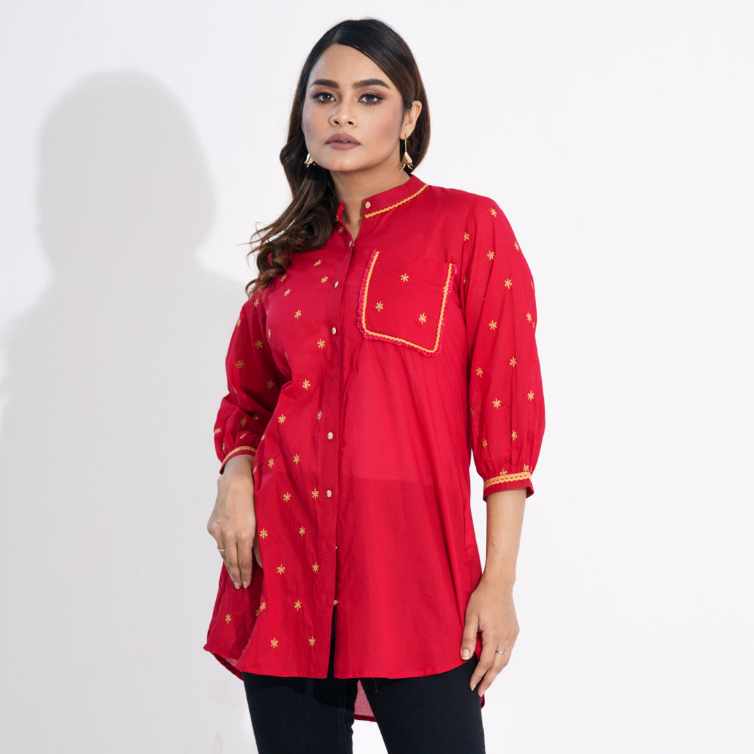 Women Red Ethnic Top