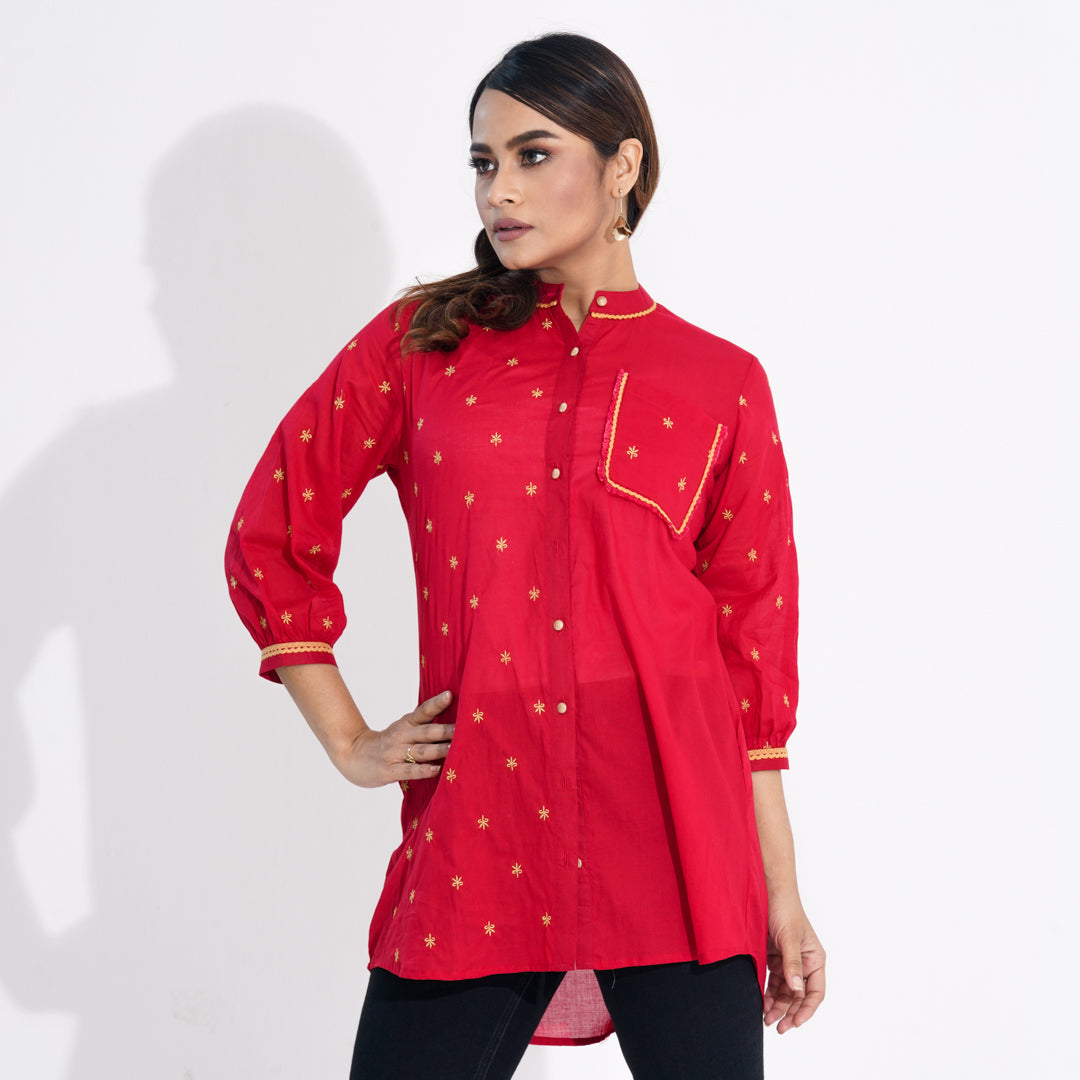 Women Red Ethnic Top