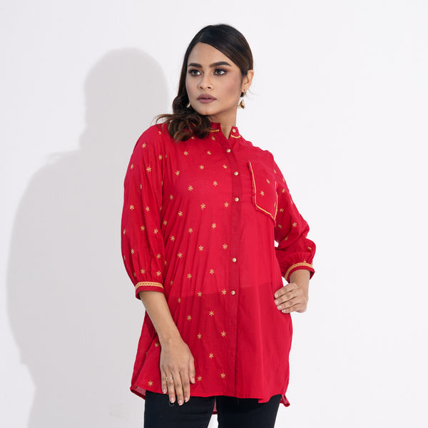 Women Red Ethnic Top