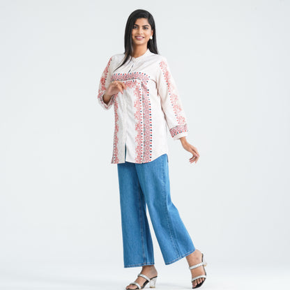 Women’s Beige Digital Printed Tunic Top