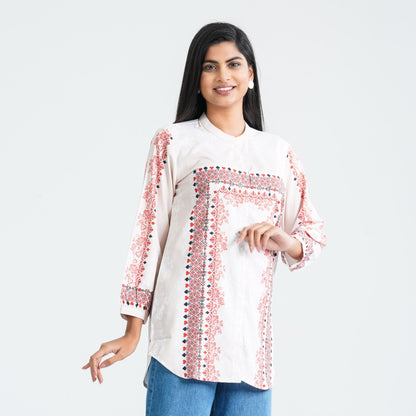 Women’s Beige Digital Printed Tunic Top