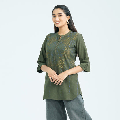 Women’s Olive Silk Top