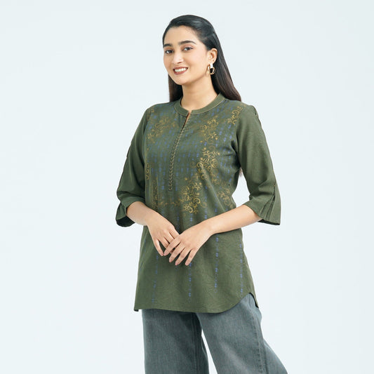 Women’s Olive Silk Top