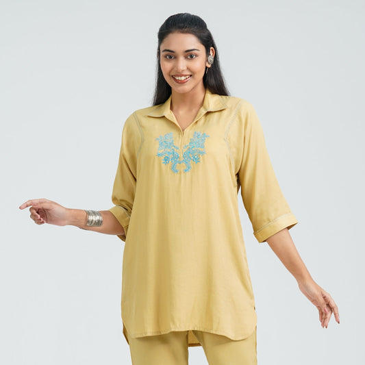 Women’s Yellow Embroidered Cotton Top