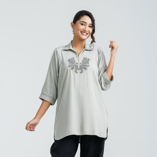 Women’s Ash Embroidered Cotton Top