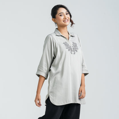 Women’s Ash Embroidered Cotton Top