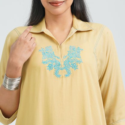 Women’s Yellow Embroidered Cotton Top