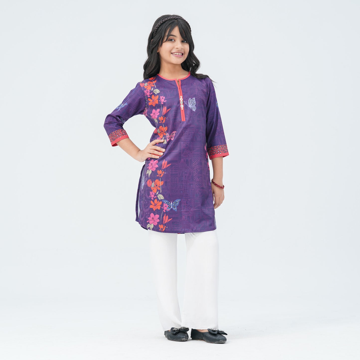 Girls Floral Silk Tunic