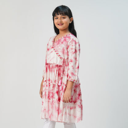 Teen Girls Pink Embroidered Frock