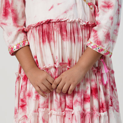 Teen Girls Pink Embroidered Frock