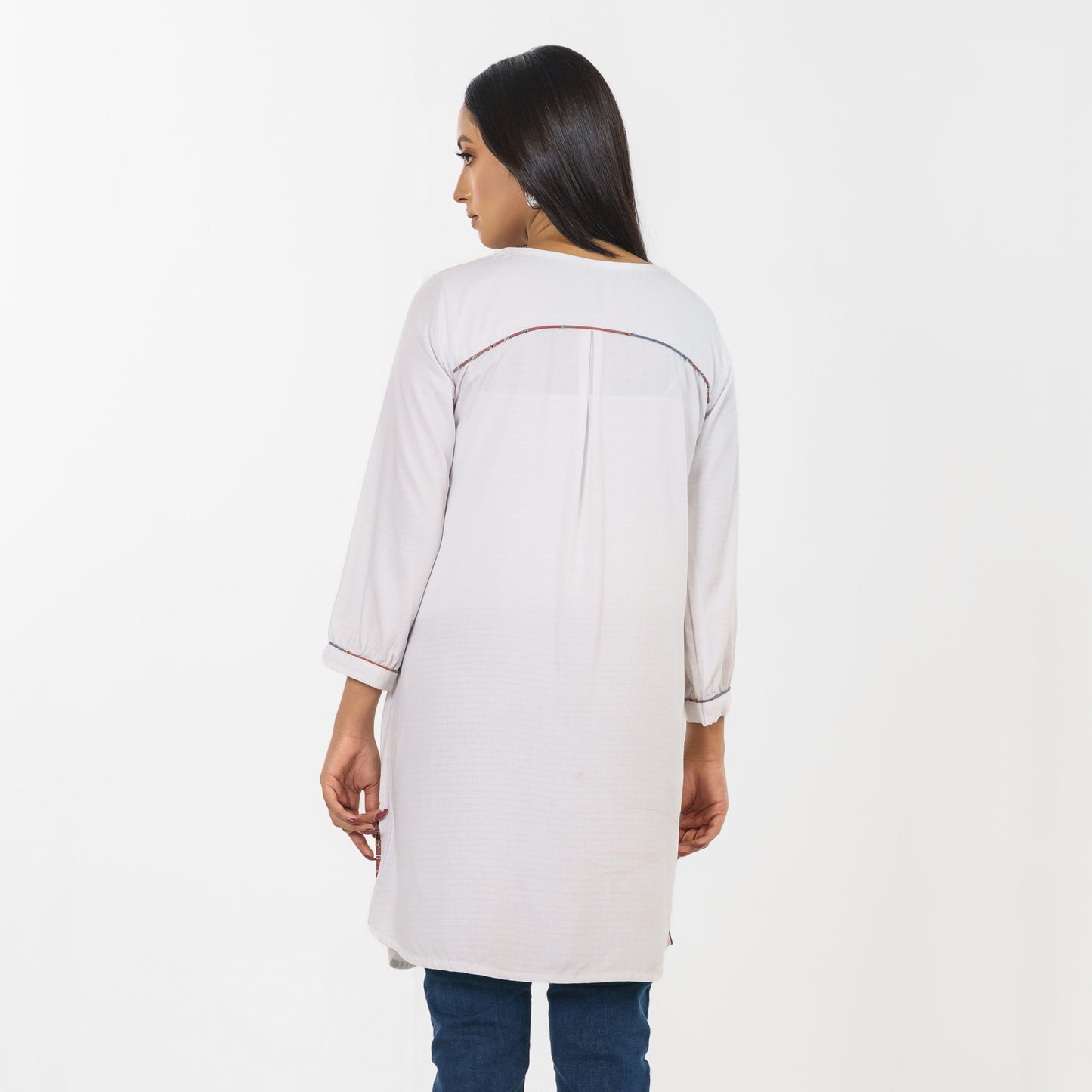 White Beaded Jacquard Tunic