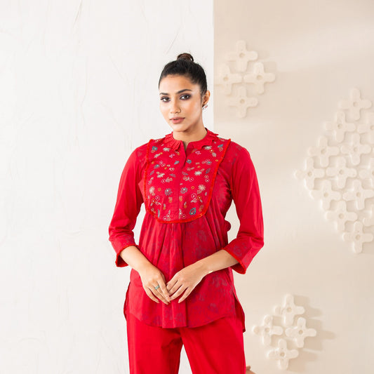 Womens Ethnic Tunic-Red