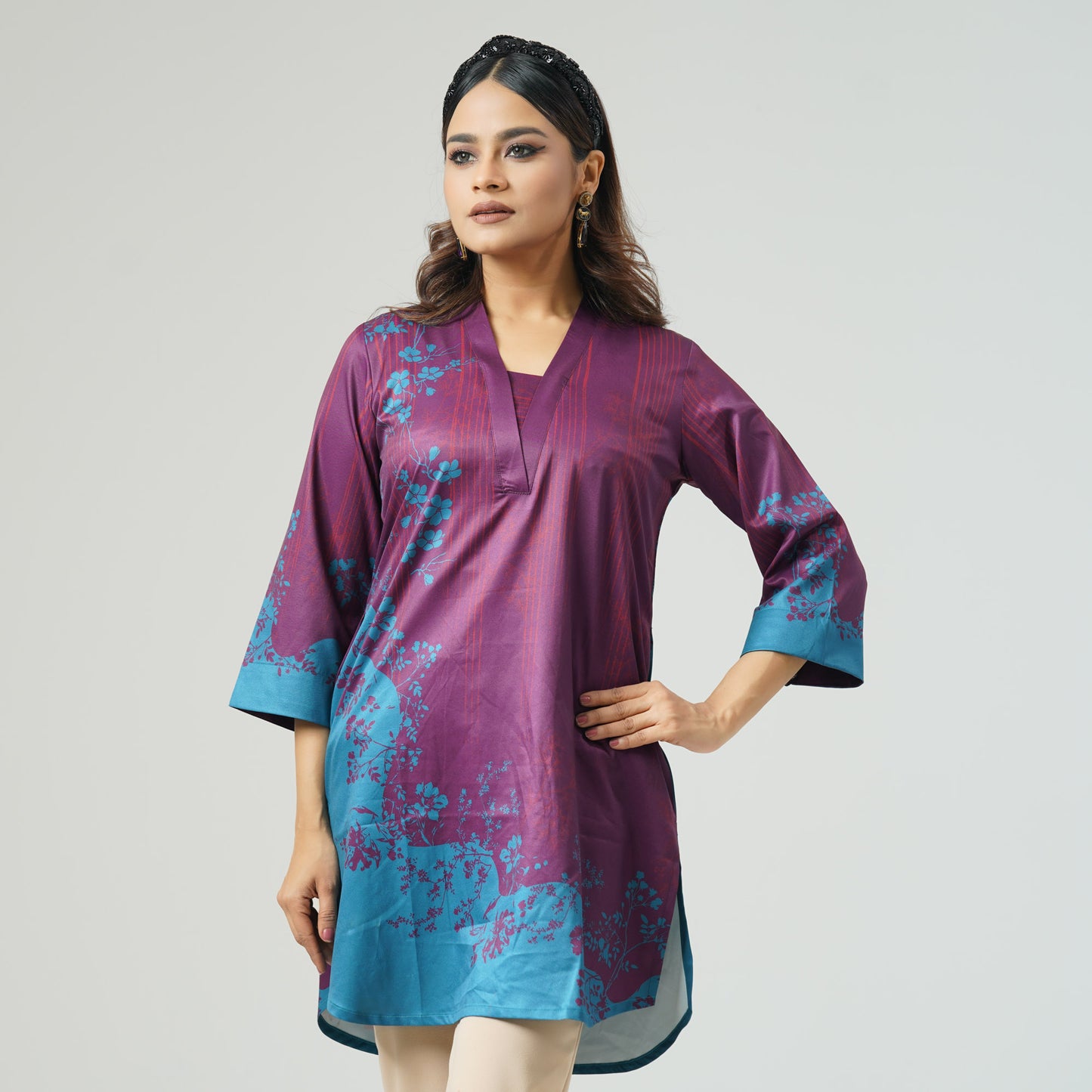 Womens Maroon Printed Tunic