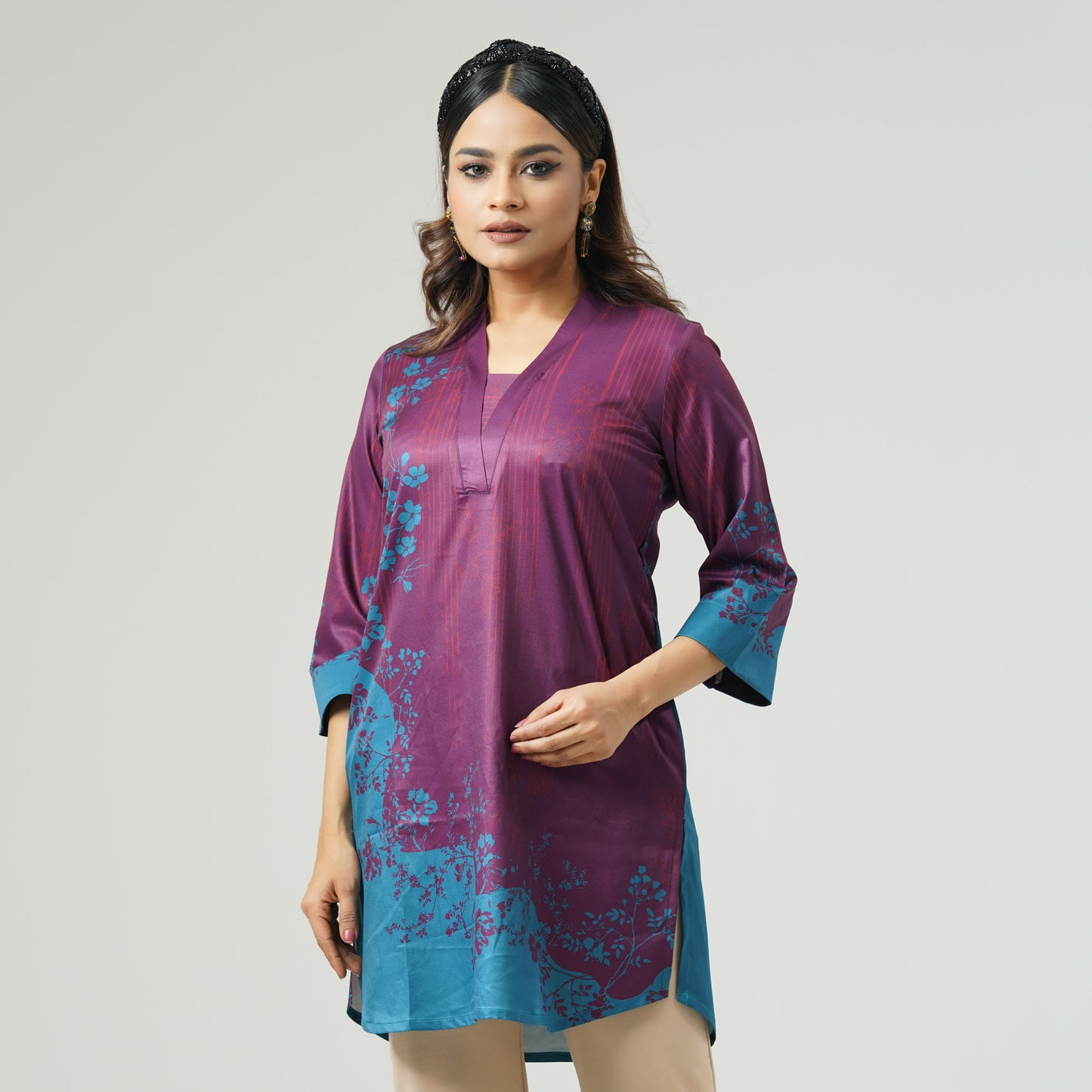 Womens Maroon Printed Tunic