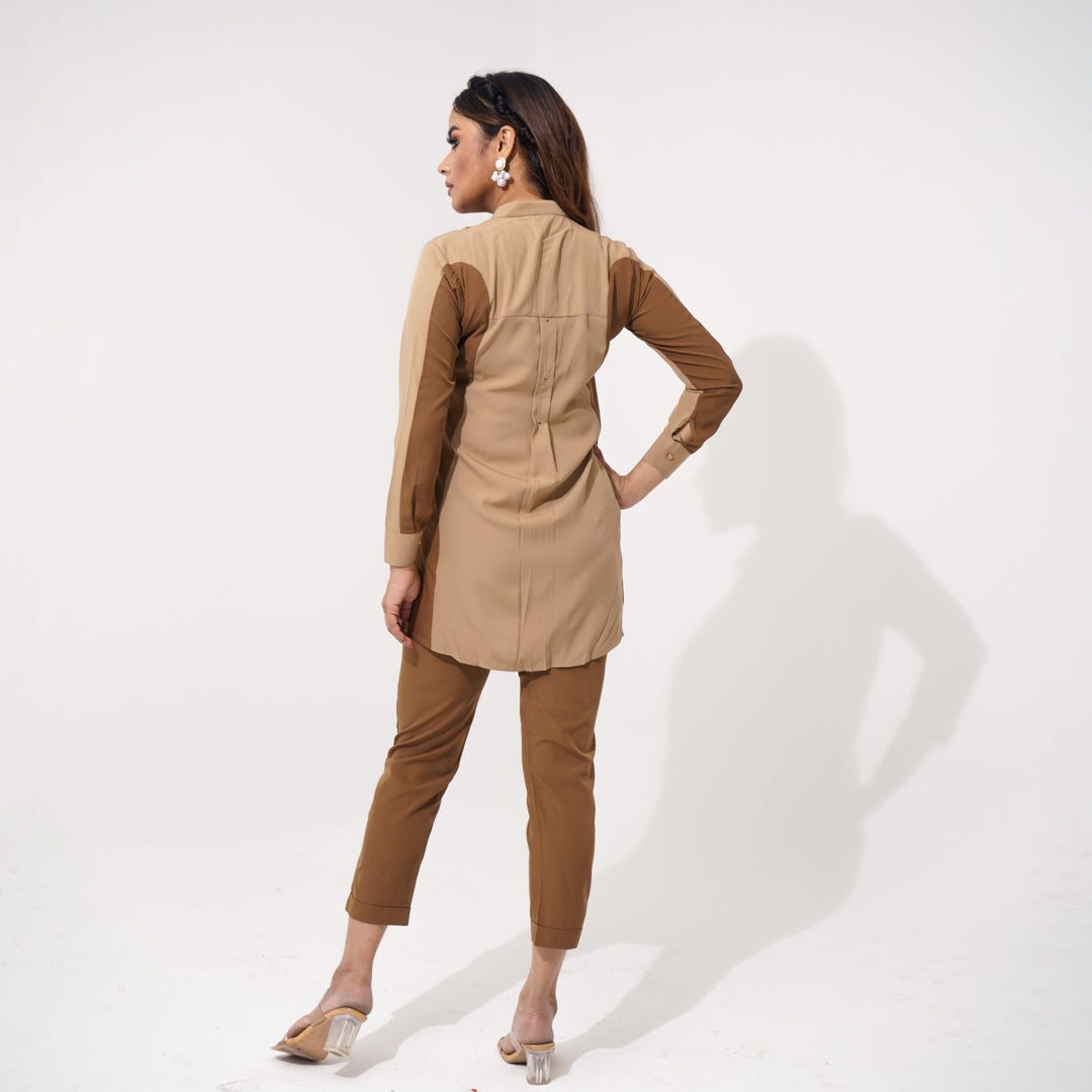 Women Khaki Ethnic Workwear Two Piece Set