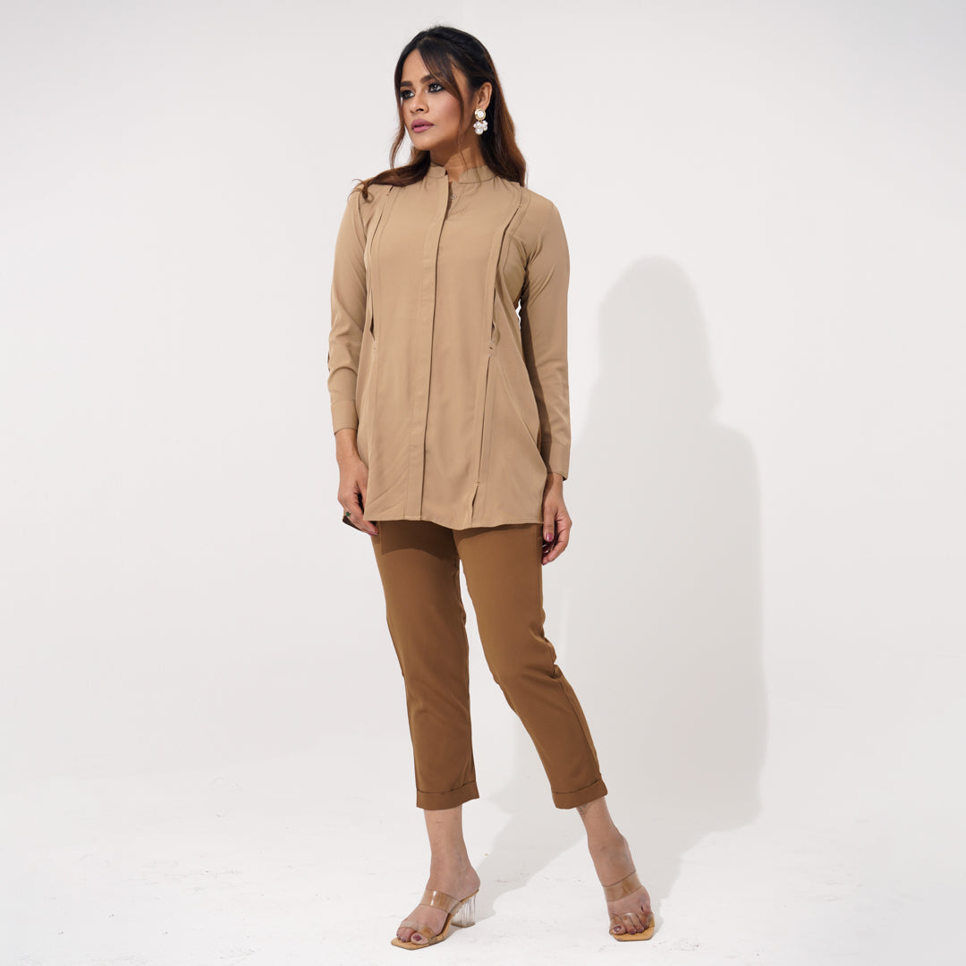 Women Khaki Ethnic Workwear Two Piece Set