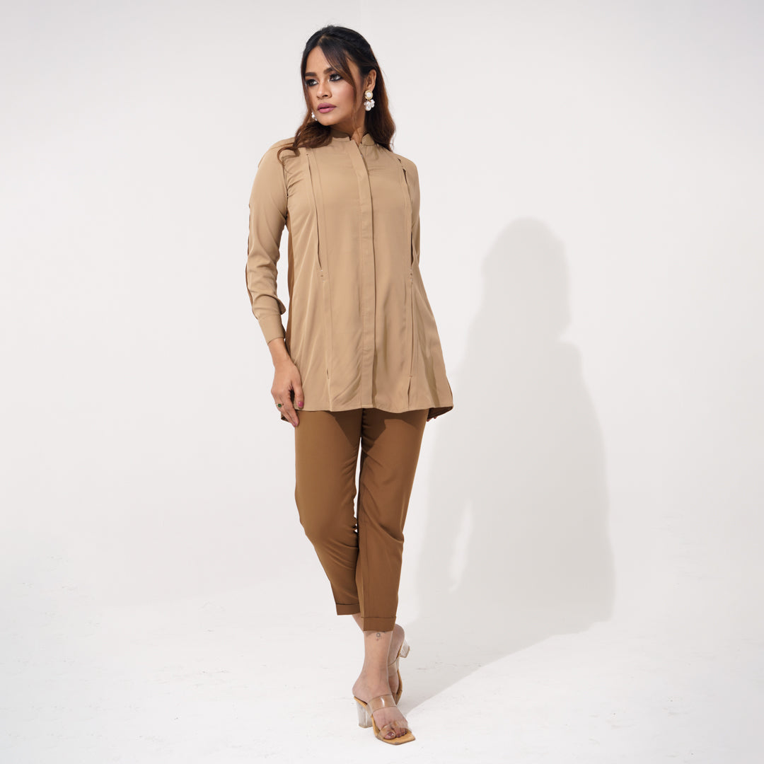 Women Khaki Ethnic Workwear Two Piece Set